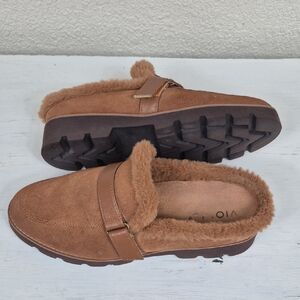 Vionic Kailen Suede Faux Fur Slip On Mule US 8 Toffee Color